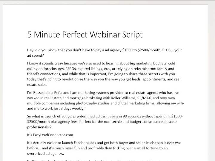 Cover image for 5-Minute Perfect Webinar Script VSL