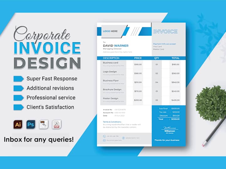 Cover image for I will create invoice design, receipt book, bill book design