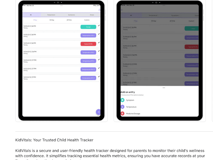 Cover image for KidVitals Child Health Tracker Development