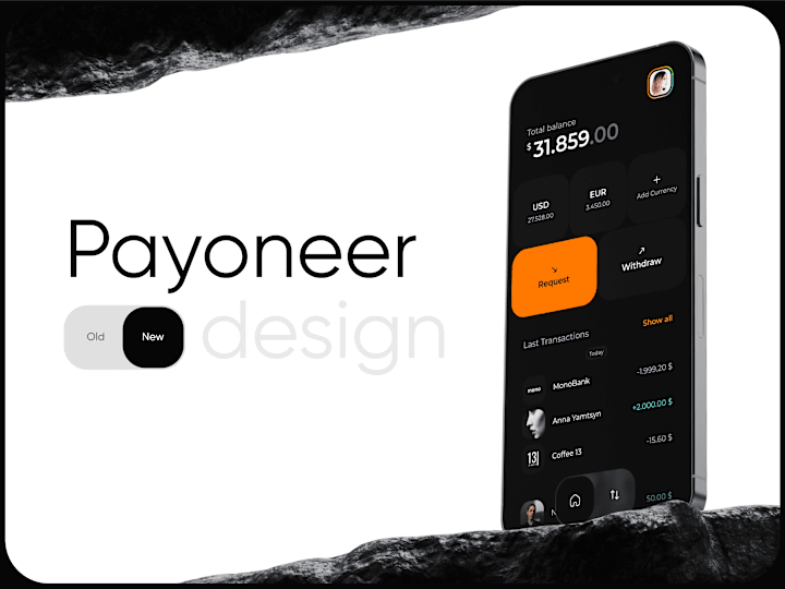 Cover image for Payoneer - App redesign & Branding UX UI Design