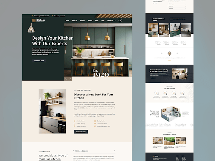 Cover image for Modern Kitchen interior designer Portfolio website UI UX design