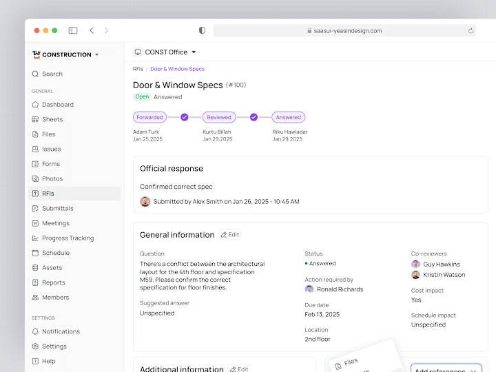 Cover image for RFIs Details UI – Construction Management SaaS Web App
