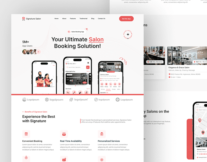 Cover image for App Landing Page | Barber and Beauty Salon Mobile App on Behance