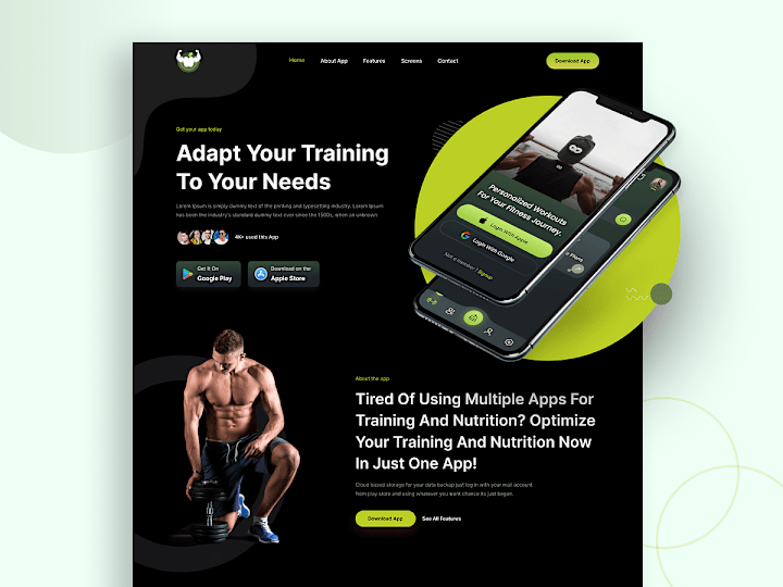 Cover image for Fitness app landing page UI design.