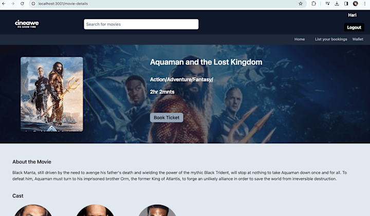 Cover image for Cineawe - Movie booking application