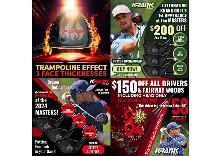 Cover image for Social Media Graphics | 2023 Krank Golf FIRE Driver,  Adobe CC 