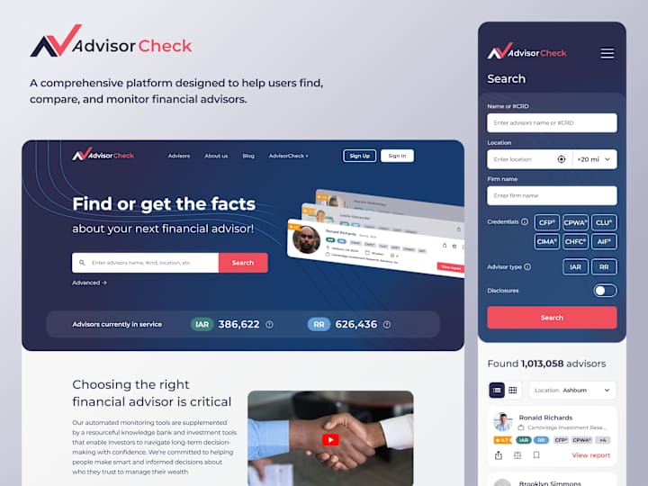 Cover image for AdvisorCheck - User-Centric Financial Advisors Platform