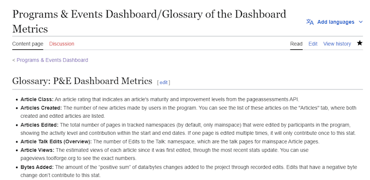 Cover image for Programs and Events Dashboard Glossary(METRICS)