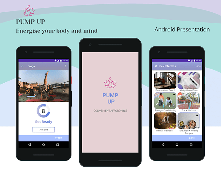 Cover image for Android Presentation - Pump Up App on Behance