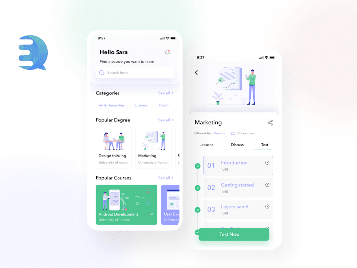 Cover image for UI Design for E- Learning App