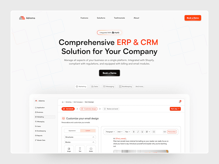 Cover image for Adrema ERP and CRM Landing page