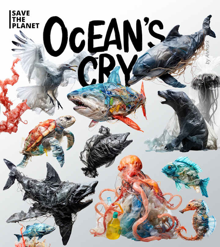 Cover image for Ocean’s Cry. Save the ocean. Ocean plastic pollution. :: Behance