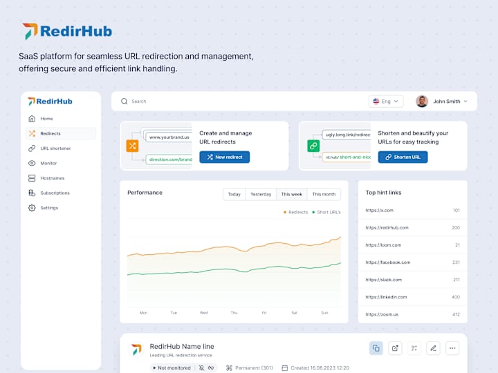 Cover image for RedirHub: Seamless URL Redirection and Management SaaS