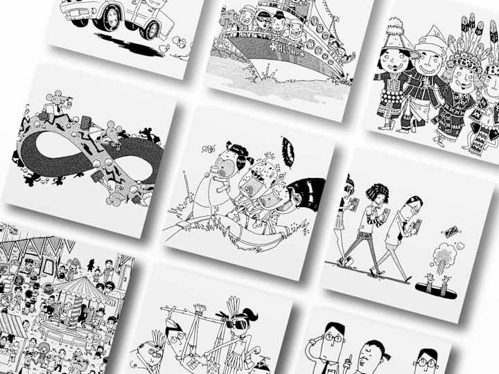 Cover image for QUIRKY BLACK & WHITE CARTOONY/ COMIC STYLED ILLUSTRATION