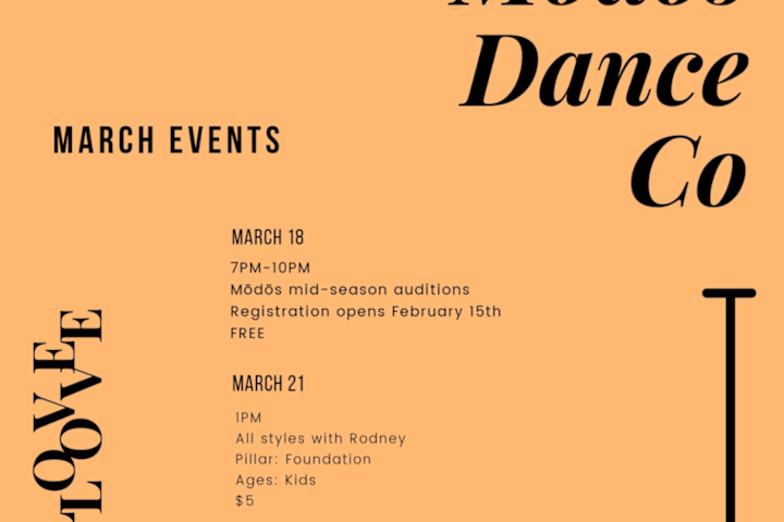 Cover image for Mōdōs Dance Company March Events Flyer