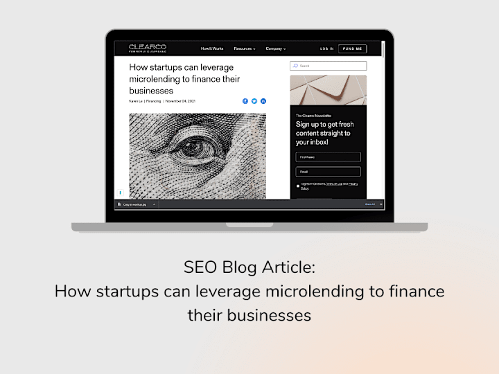 Cover image for SEO blog article on micro-lending for startups— Clearco💸