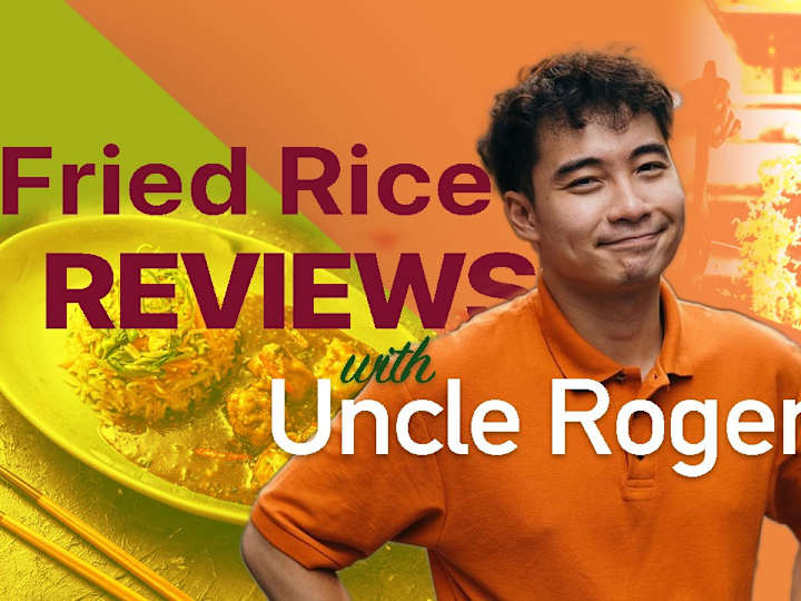 Cover image for youtube thumbnail with uncle roger reviewing egg fried rice