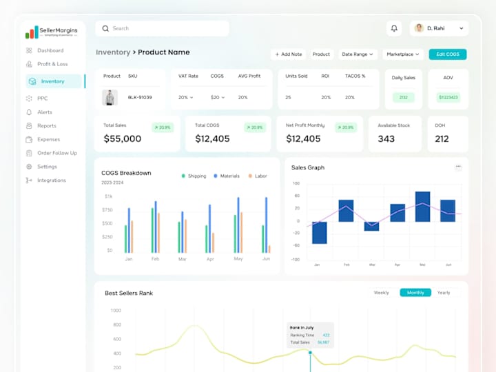 Cover image for SellerMargins | CRM Dashboard & Inventory Management Design