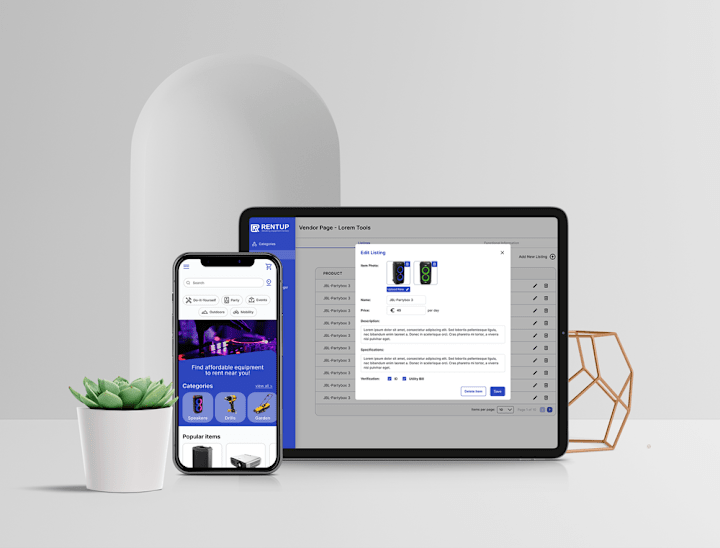 Cover image for UX/UI Design for Rentup, a Tool Renting Platform