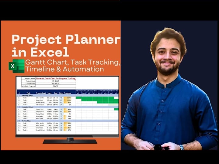 Cover image for I will build a custom gantt chart project planner in excel