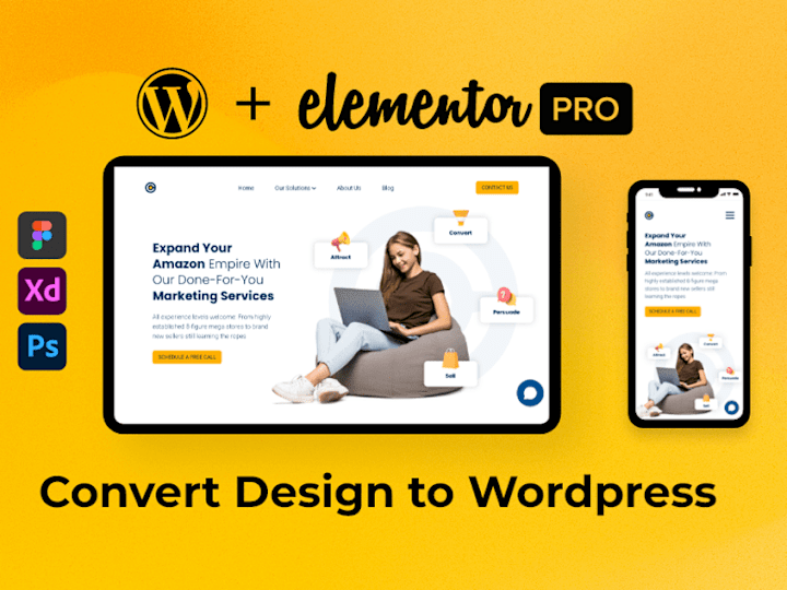 Cover image for I will convert figma, xd or PSD to wordpress with elementor pro