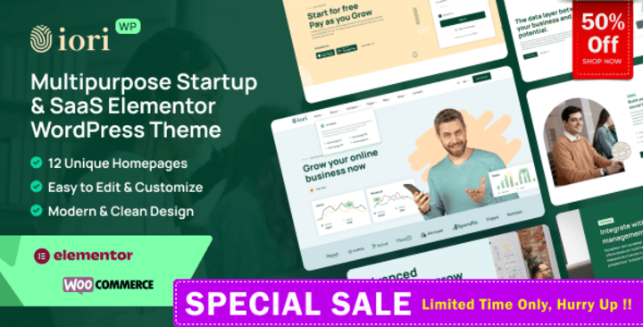 Cover image for iori - Multipurpose Startup & SaaS Software Technology Elemento…