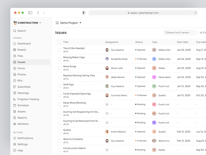 Cover image for Issues Table UI – Construction Management SaaS Web App