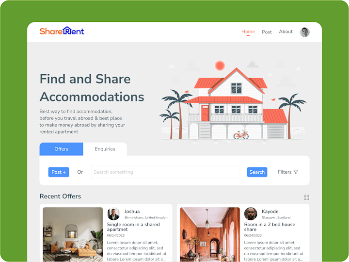 Cover image for ShareRent - Apartment Sharing platform for Migrants