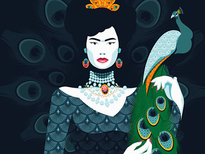 Cover image for "Woman with Peacock" - NFT art.