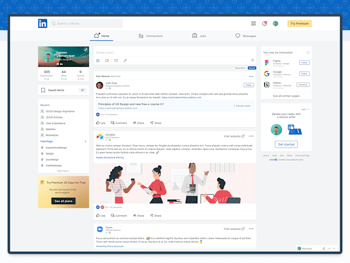 Cover image for LinkedIn Homepage Concept Design