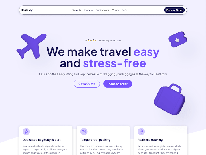 Cover image for BagBudy - Landing Page + Mobile App Design
