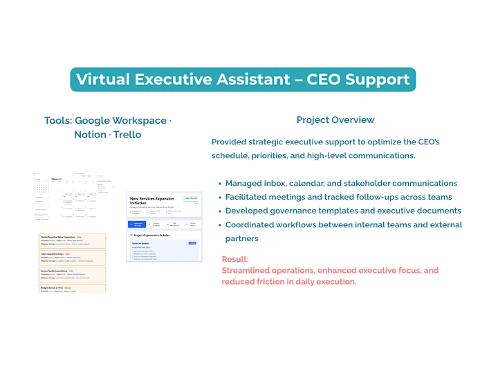 Cover image for Strategic Executive Assistant to CEO – Operational Optimization