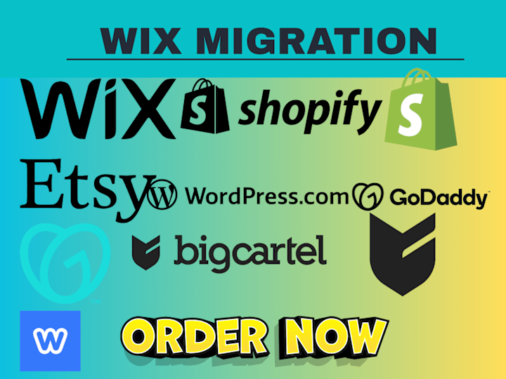 Cover image for migrate squarespace wordpress godaddy bigcartel  shopify to wix