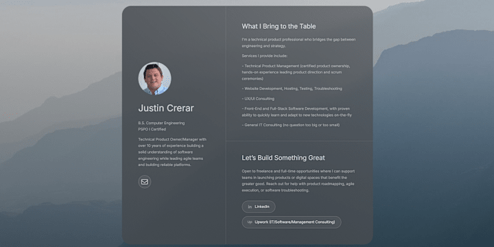 Cover image for Justin Crerar Landing Page