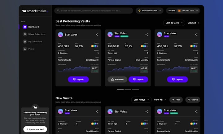 Cover image for Crypto whales platform. Landing page and Dashboard