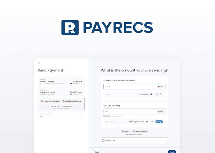 Cover image for PayRecs | UI/UX Design for international fintech startup