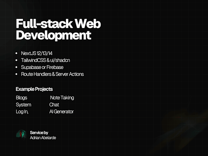 Cover image for Full-stack Development (NextJS + TailwindCSS + Supabase + Figma)