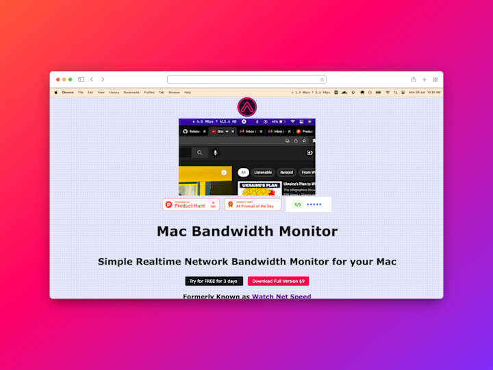 Cover image for Mac Menubar App - Realtime Bandwidth Monitor