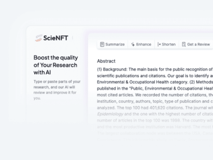 Cover image for ScieNFT AI • AI-backed research tool 