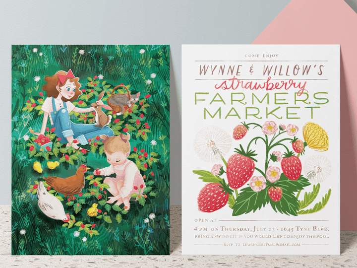 Cover image for Kids Party Invitation: Picking Strawberries