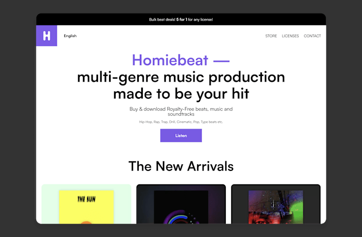 Cover image for Homiebeat — music producer website redevelopment