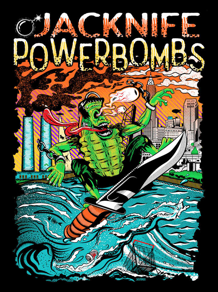 Cover image for Jacknife Powerbombs - Frankengrenade Tshirt Illustration