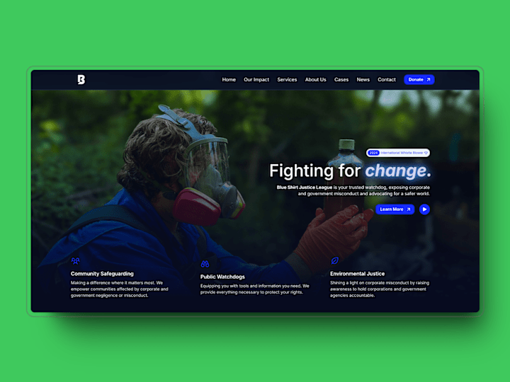 Cover image for Blue Shirt Justice — Framing Landing Page for Non-Profit