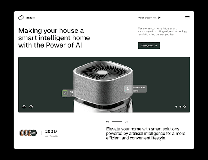 Cover image for Landing Page Design for a smart home AI solution.