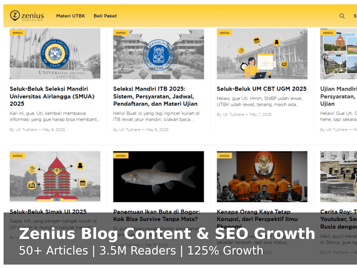 Cover image for Zenius Blog Content & SEO Growth Initiative