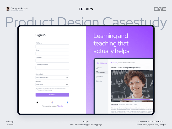 Cover image for EDEARN - Mobile Responsive Web App UI/UX Case Study on Behance