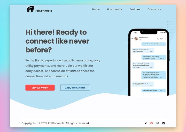 Cover image for PalConnects, Waitlist Landing Page Design