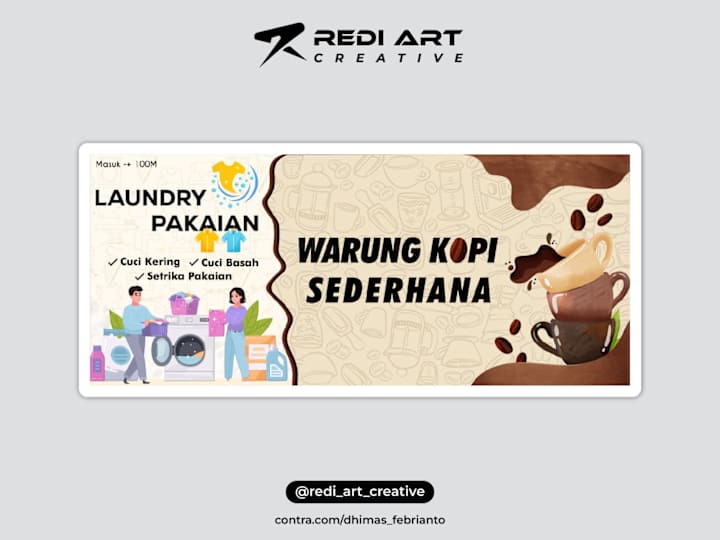 Cover image for Design Banner Warung Kopi Sederhana & Laundri Pakaian