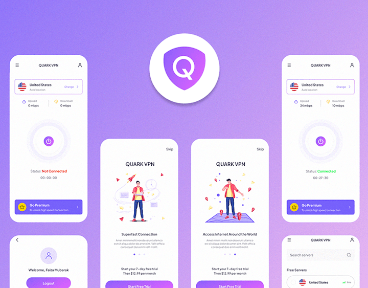 Cover image for Quark- VPN Mobile App UI/UX on Behance