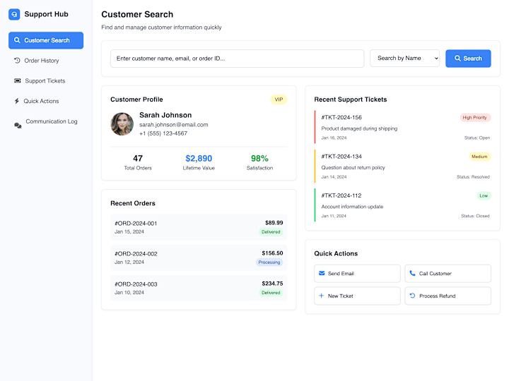 Cover image for Customer Support Dashboard with Full Order & Ticket Visibility